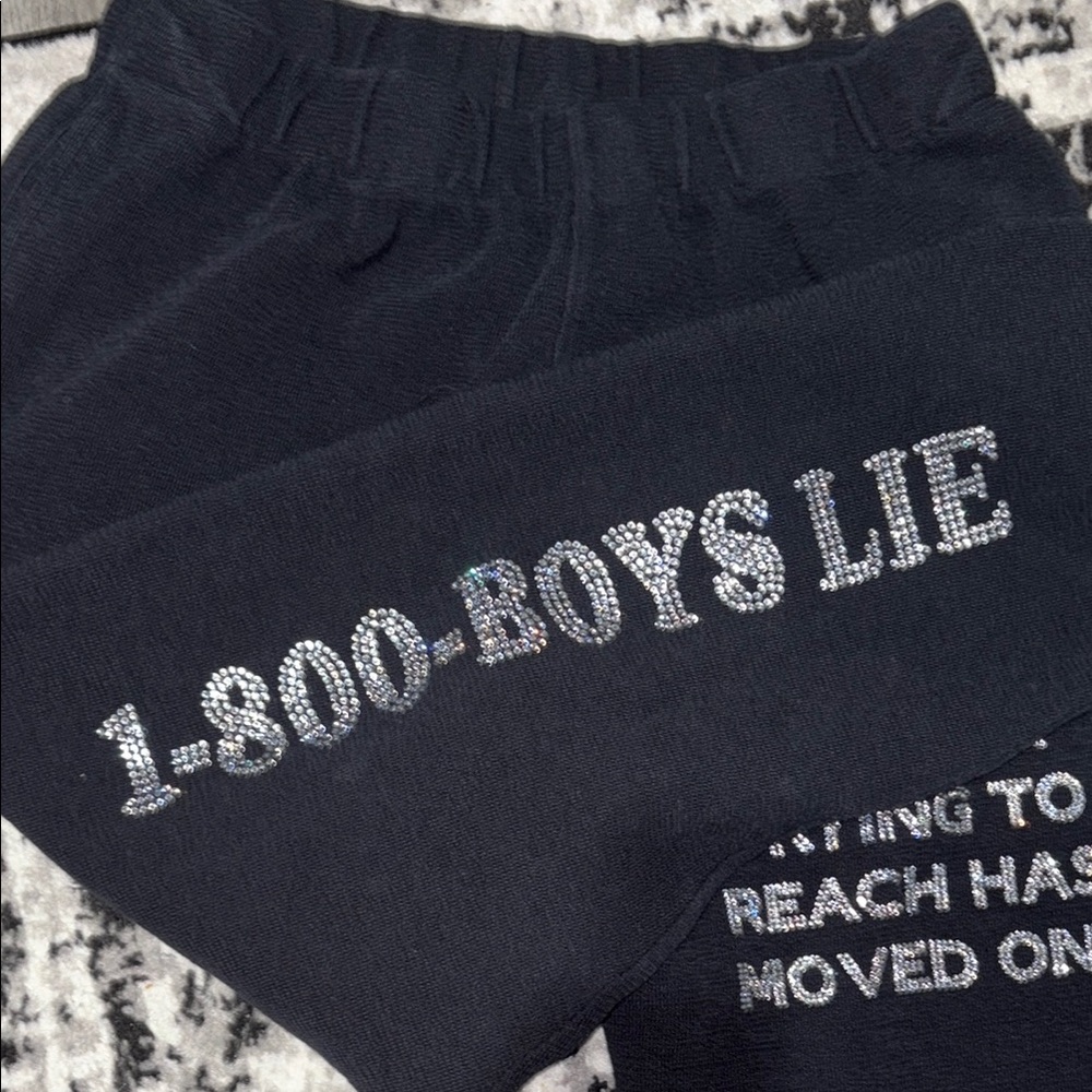 Women's Black Joggers with Text Design - Picture 3 of 3